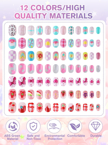 EBANKU 168PCS Kids Press On Nails 7 Pack Gradient Nail Kit