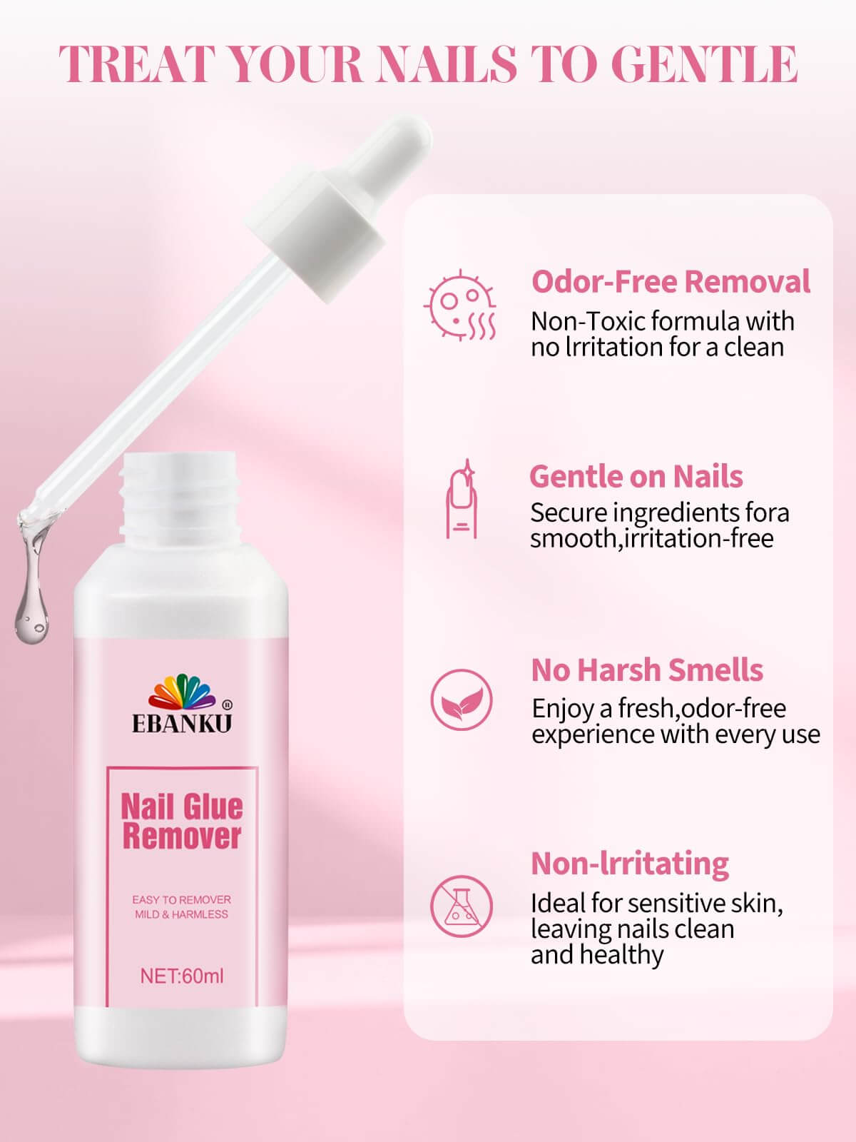 EBANKU 60ML Nail Glue Remover – Quick & Gentle Press-On Removal