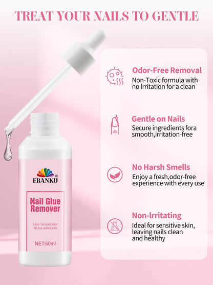 EBANKU 60ML Nail Glue Remover – Quick & Gentle Press-On Removal