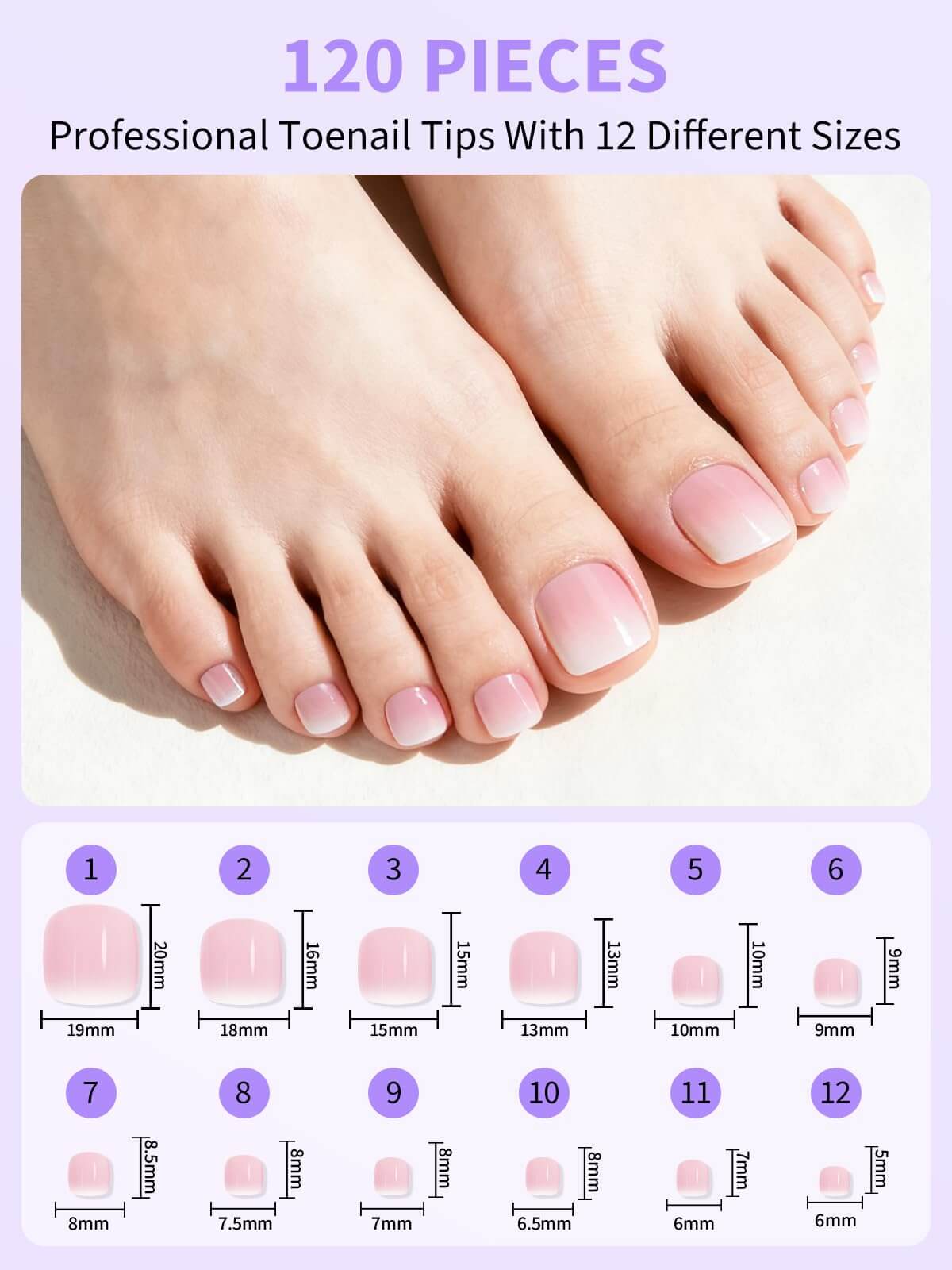 EBANKU French Tip Press On Toenails 120PCS Square Short Tips