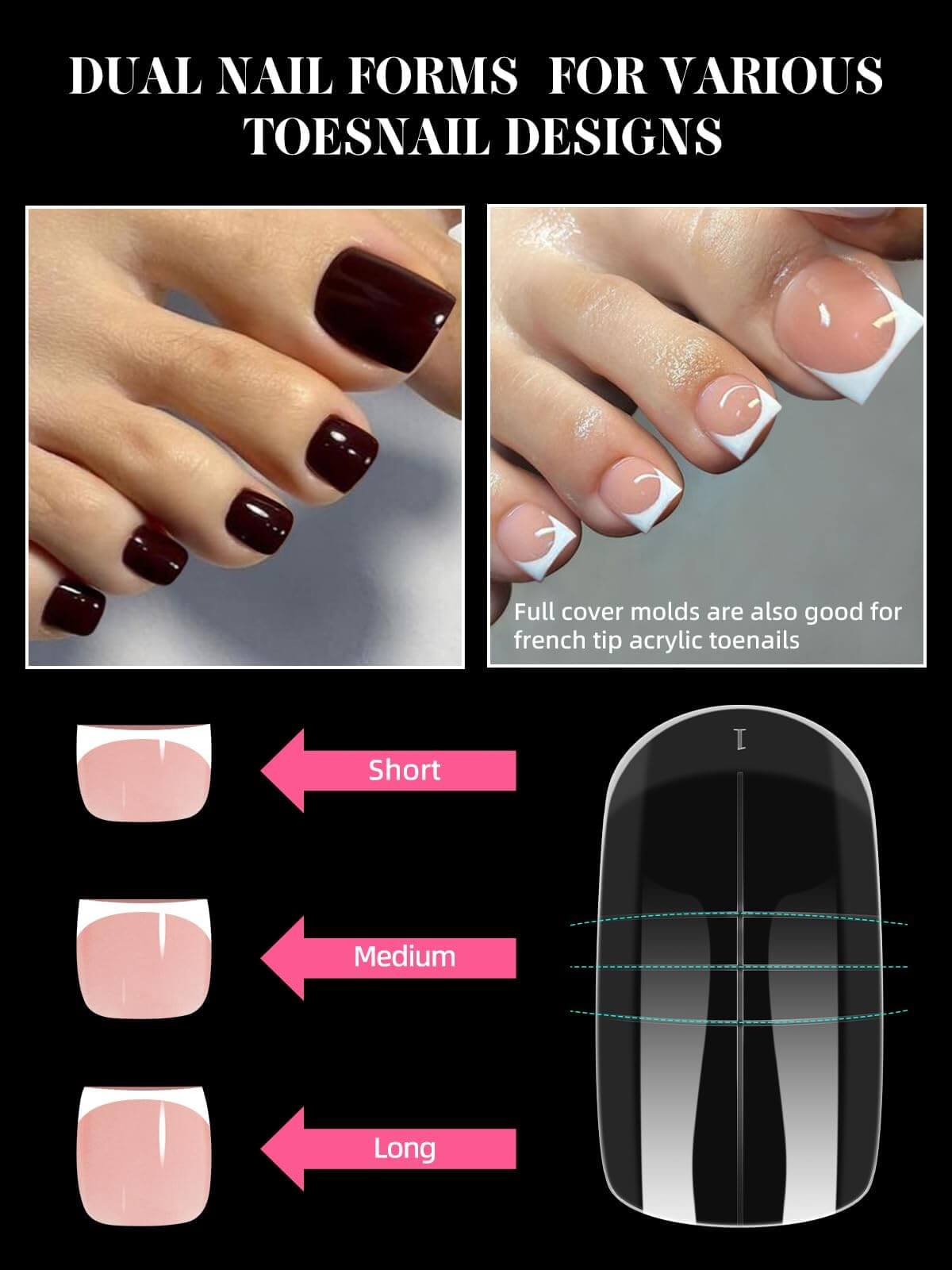 EBANKU 300PCS Toe Dual Nail Forms 15 Sizes Poly Gel Pedicure Kit