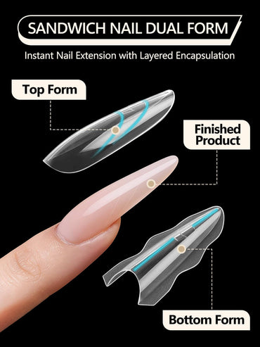 EBANKU 240PCS Sandwich Dual Nail Forms 15 Sizes Oval Nails