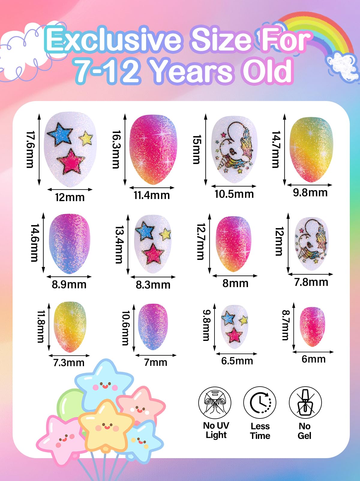 EBANKU 72PCS Kids Press On Nails Star Pattern Nail Kit for Girls