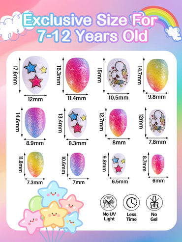 EBANKU 72PCS Kids Press On Nails Star Pattern Nail Kit for Girls