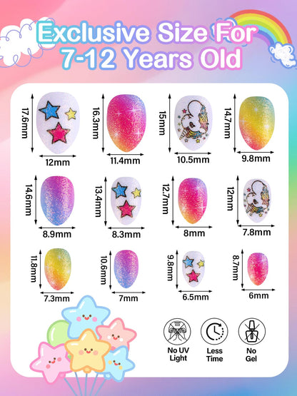 EBANKU 72PCS Kids Press On Nails Star Pattern Nail Kit for Girls
