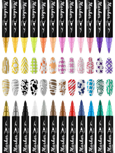 EBANKU 24 Pcs Nail Art Pens Set Quick-Dry Nail Markers