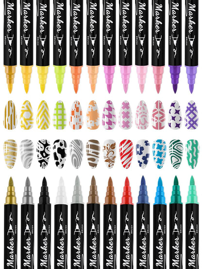 EBANKU 24 Pcs Nail Art Pens Set Quick-Dry Nail Markers