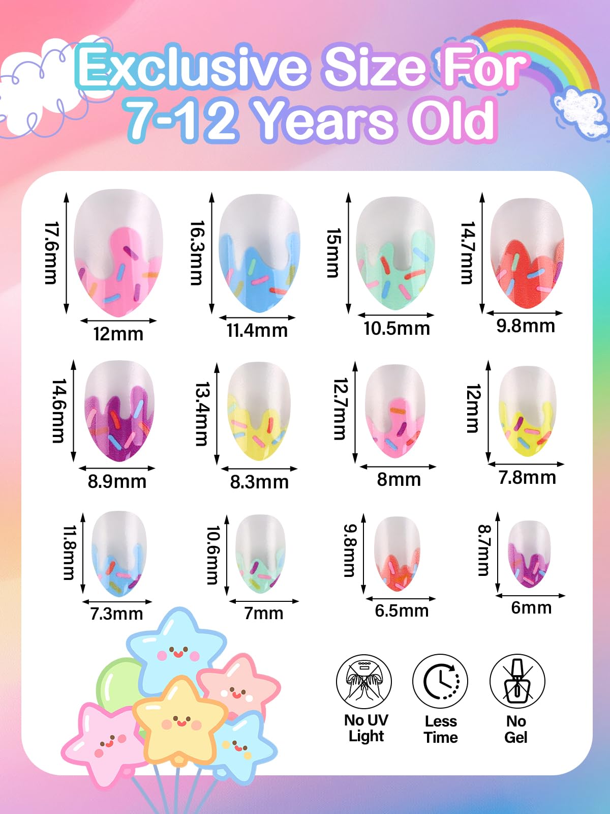 EBANKU 72PCS Kids Press On Nails 3 Pack Fake Nail Kit for Girls