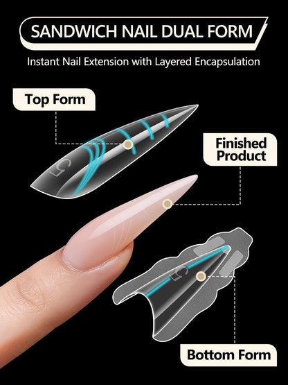EBANKU 280PCS Sandwich Dual Nail Forms for Polygel Extensions