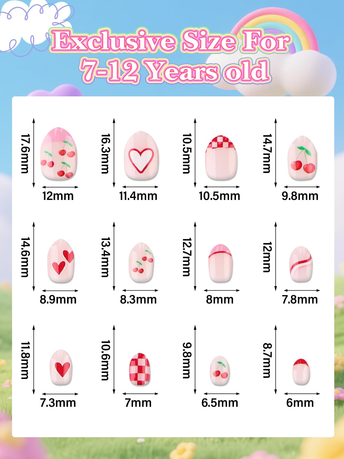 EBANKU 24PCS Kids Press On Nails Cherries Fake Nail Kit for Girls