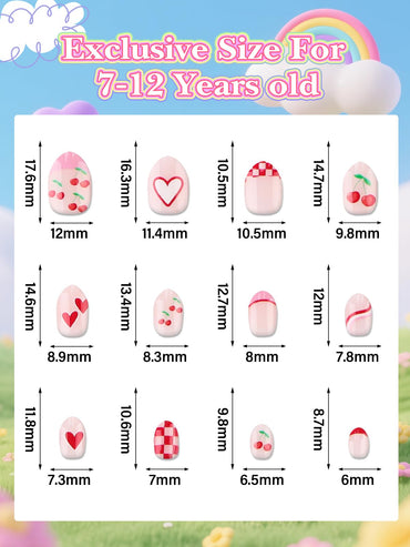 EBANKU 24PCS Kids Press On Nails Cherries Fake Nail Kit for Girls