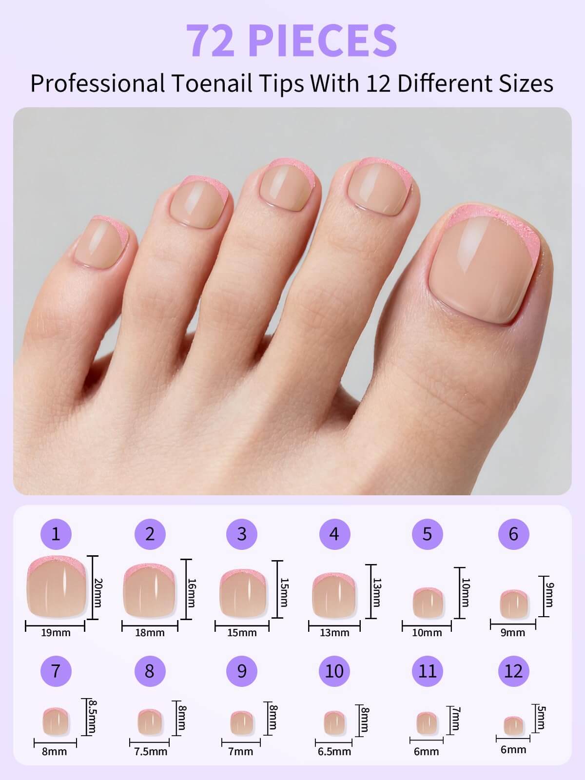 EBANKU Press On Toenails 72PCS French Tip Set with Nail Glue