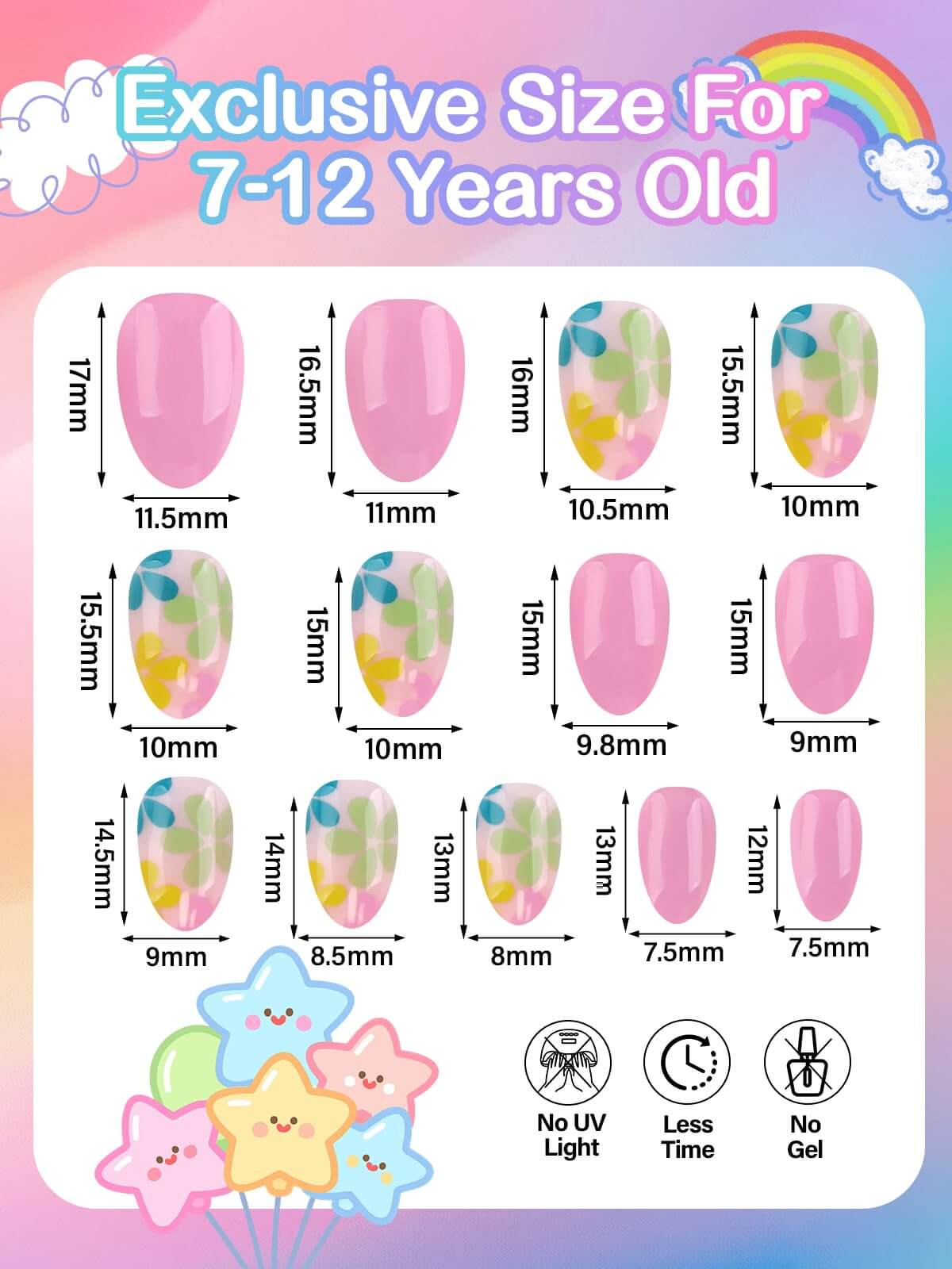 EBANKU 78PCS Kids Press On Nails Pink Flower Fake Nail Kit with Glue