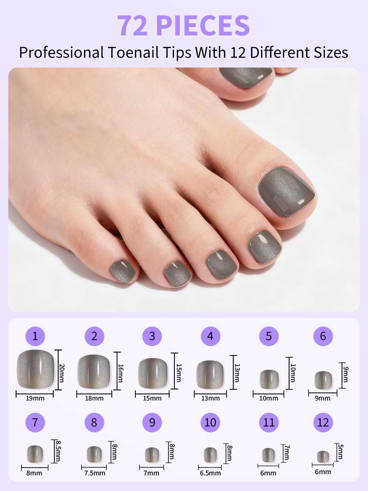 EBANKU Cat Eye Press On Toenails 72PCS Grey Pink with Glue