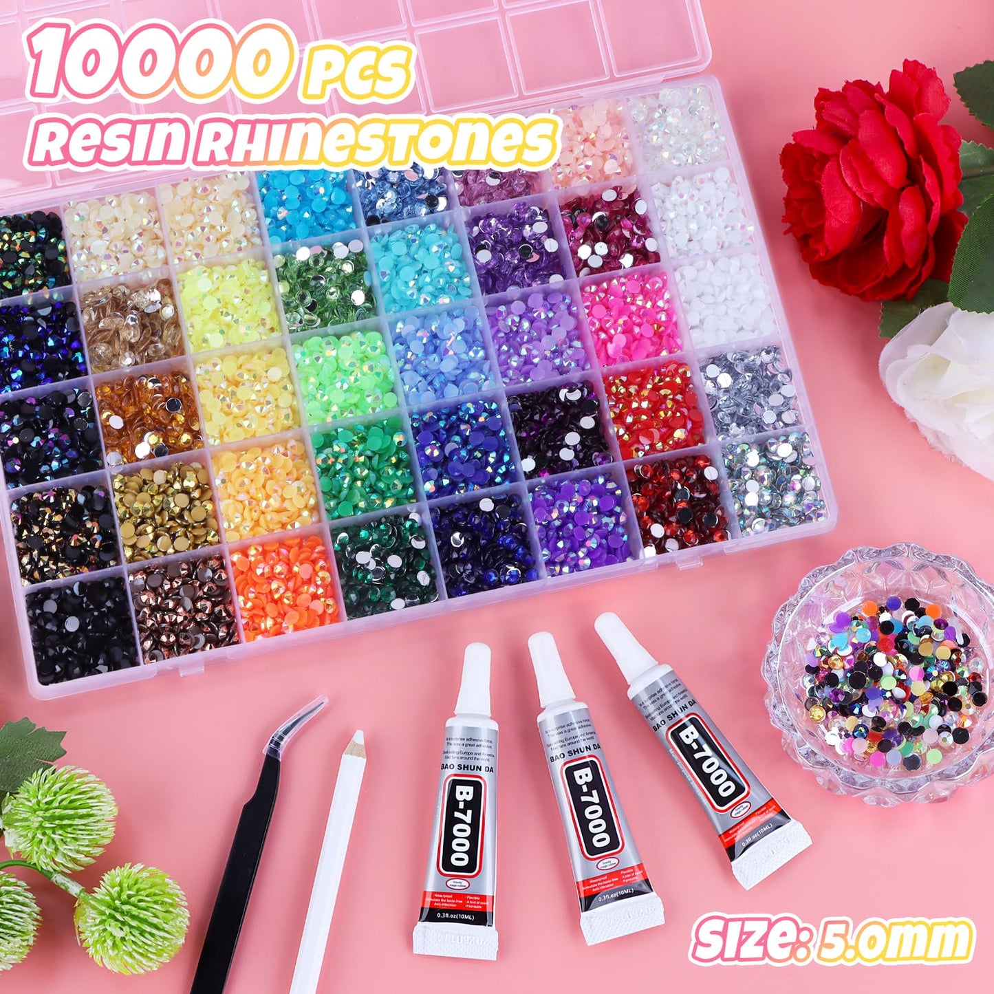 EBANKU 40 Color 5MM Resin Jelly Rhinestones Bedazzling Kit