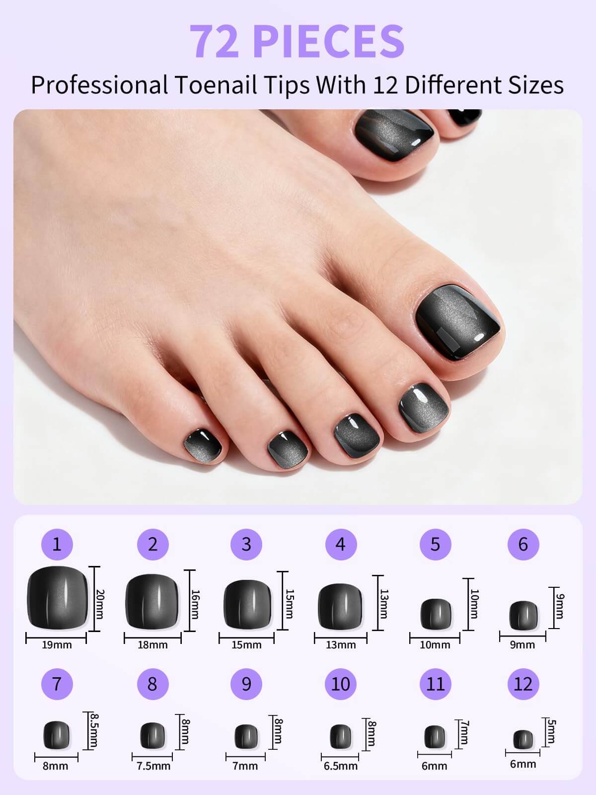 EBANKU Cat Eye Press On Toenails 72PCS Square Short w/Glue