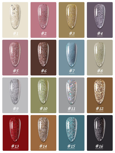 Kalolary 16 Color Glitter Solid Gel Polish Palette