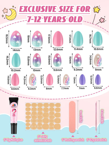 EBANKU Kids Press On Nails 96PCS 3 Pack Full Size Cute Set