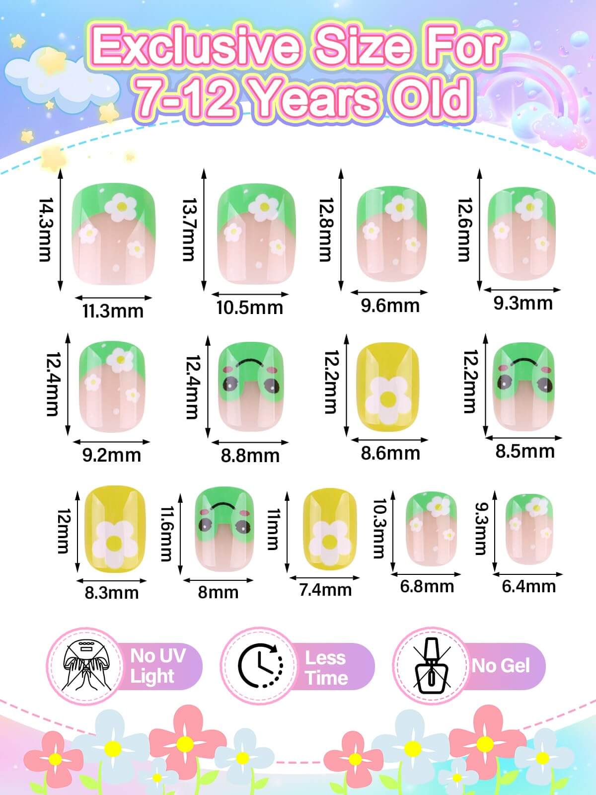 EBANKU Kids Press On Nails 78PCS Frog Design w/Glue