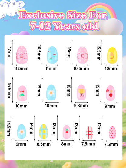 EBANKU 24PCS Almond Kids Press On Nails Charming Nail Kit
