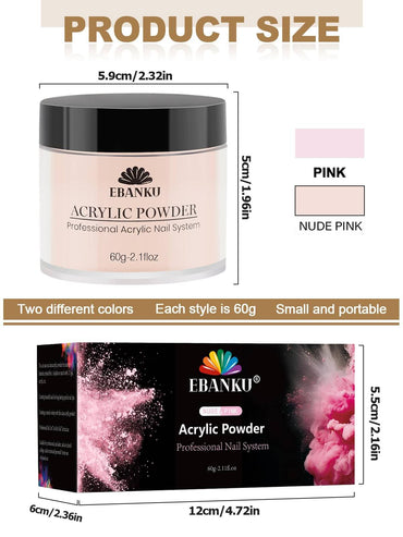 EBANKU Nude Pink Acrylic Powder Set 2x60g Nail Extension Powder