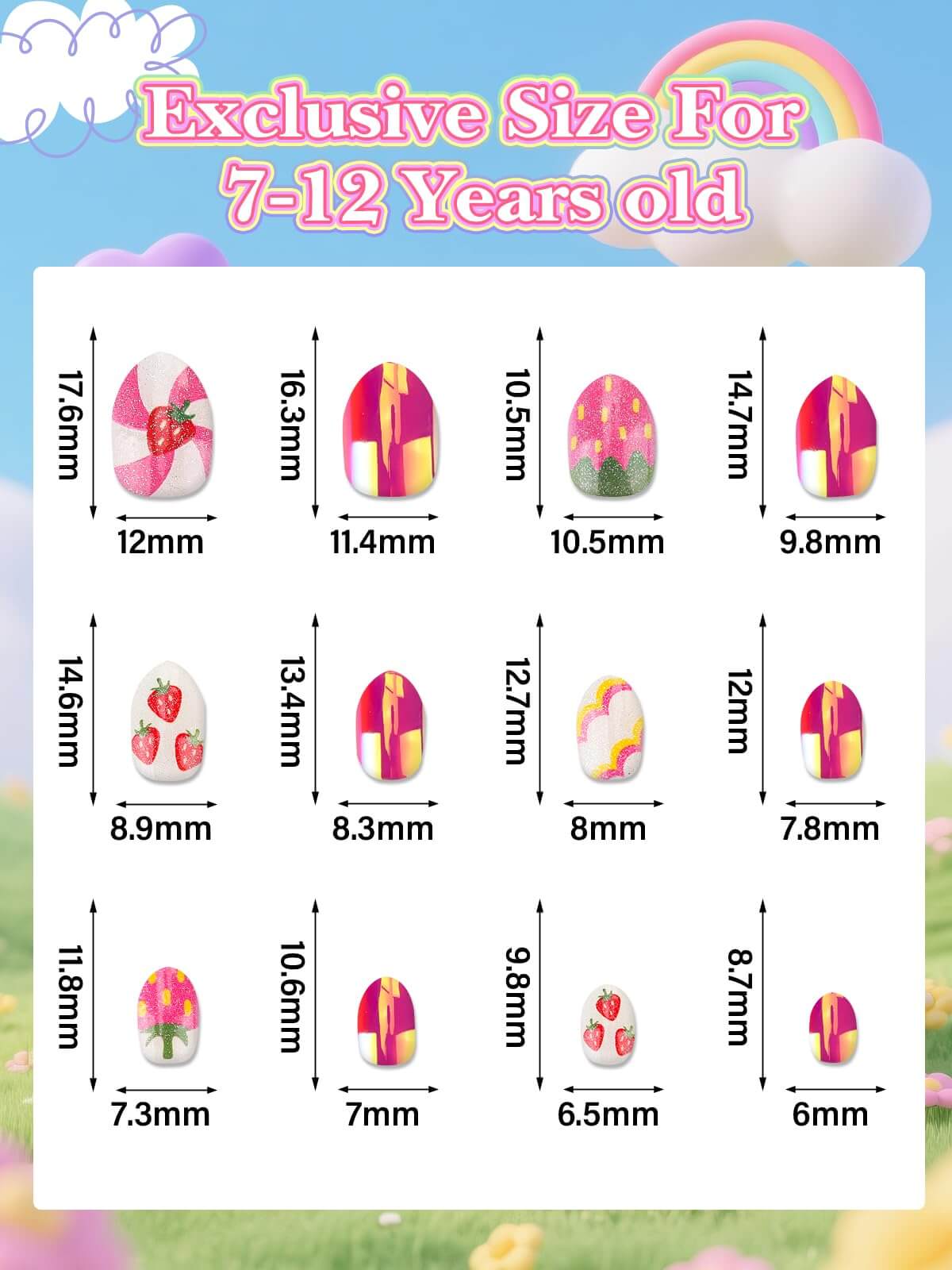 EBANKU Kids Strawberry Press On Nails 24PCS Almond Nail Kit