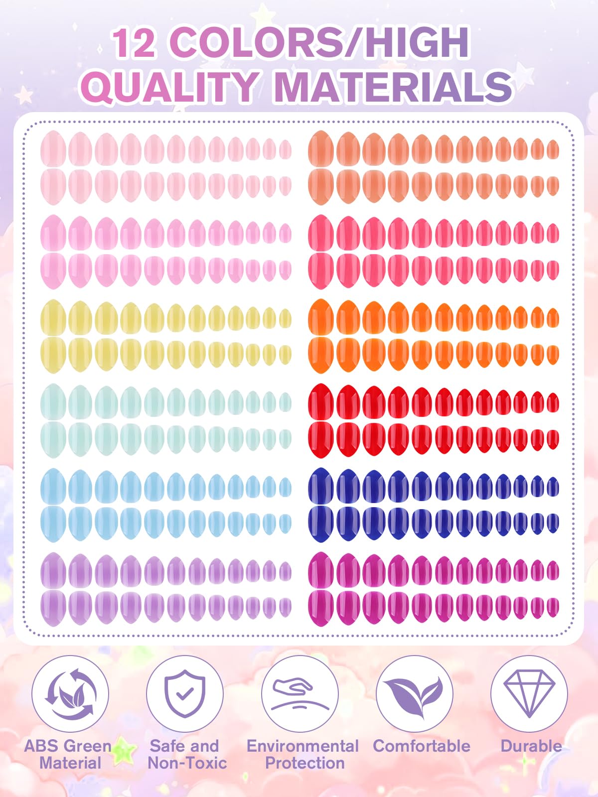 EBANKU 288PCS Kids Matte Almond Press On Nails 12 Color Set