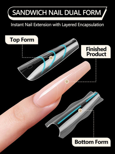 EBANKU 240PCS Sandwich Dual Nail Forms 15 Sizes Coffin Nails