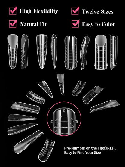 EBANKU 96PCS Clear Matte Poly Gel Nail Forms 4 Styles 12 Sizes