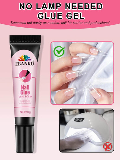 EBANKU Semi Solid Nail Glue Gel with Remover – 10ml Quick Dry