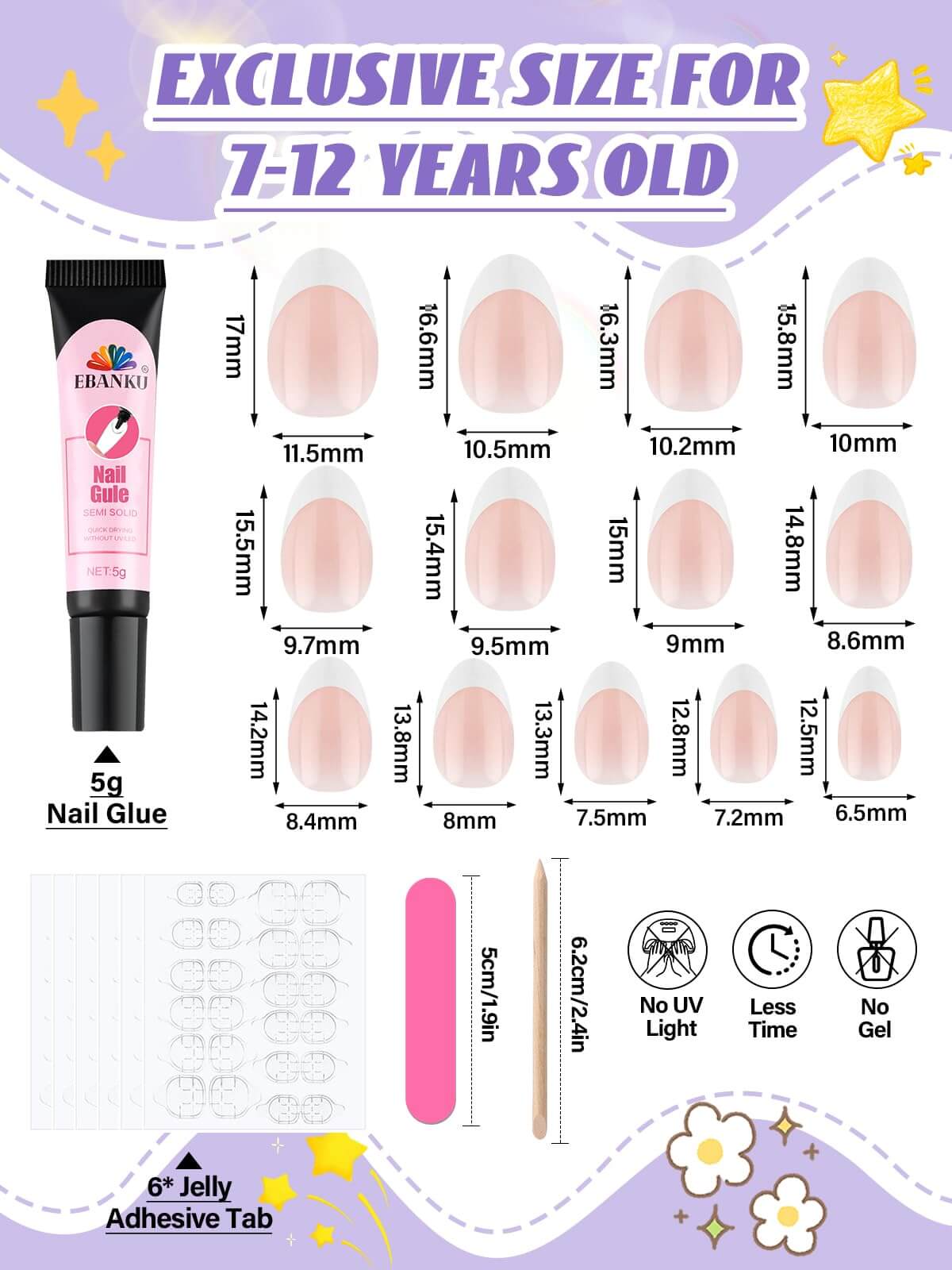 EBANKU Kids Press On Nails 156PCS French Tip Fake Nails
