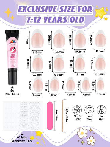 EBANKU Kids Press On Nails 156PCS French Tip Fake Nails