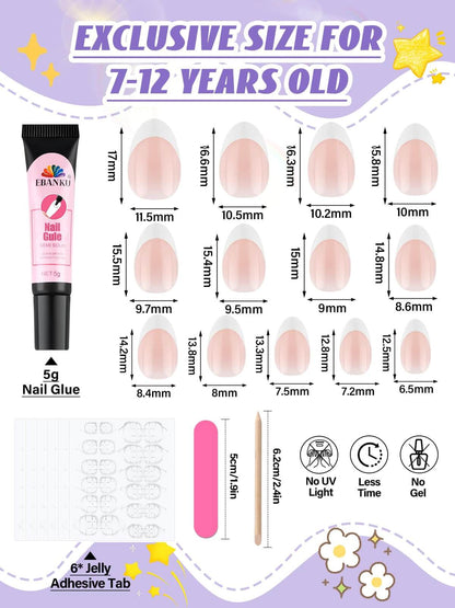 EBANKU Kids Press On Nails 156PCS French Tip Fake Nails
