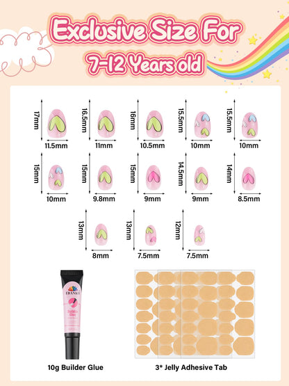EBANKU 78Pcs Kids Press On Nails Colorful Heart Set