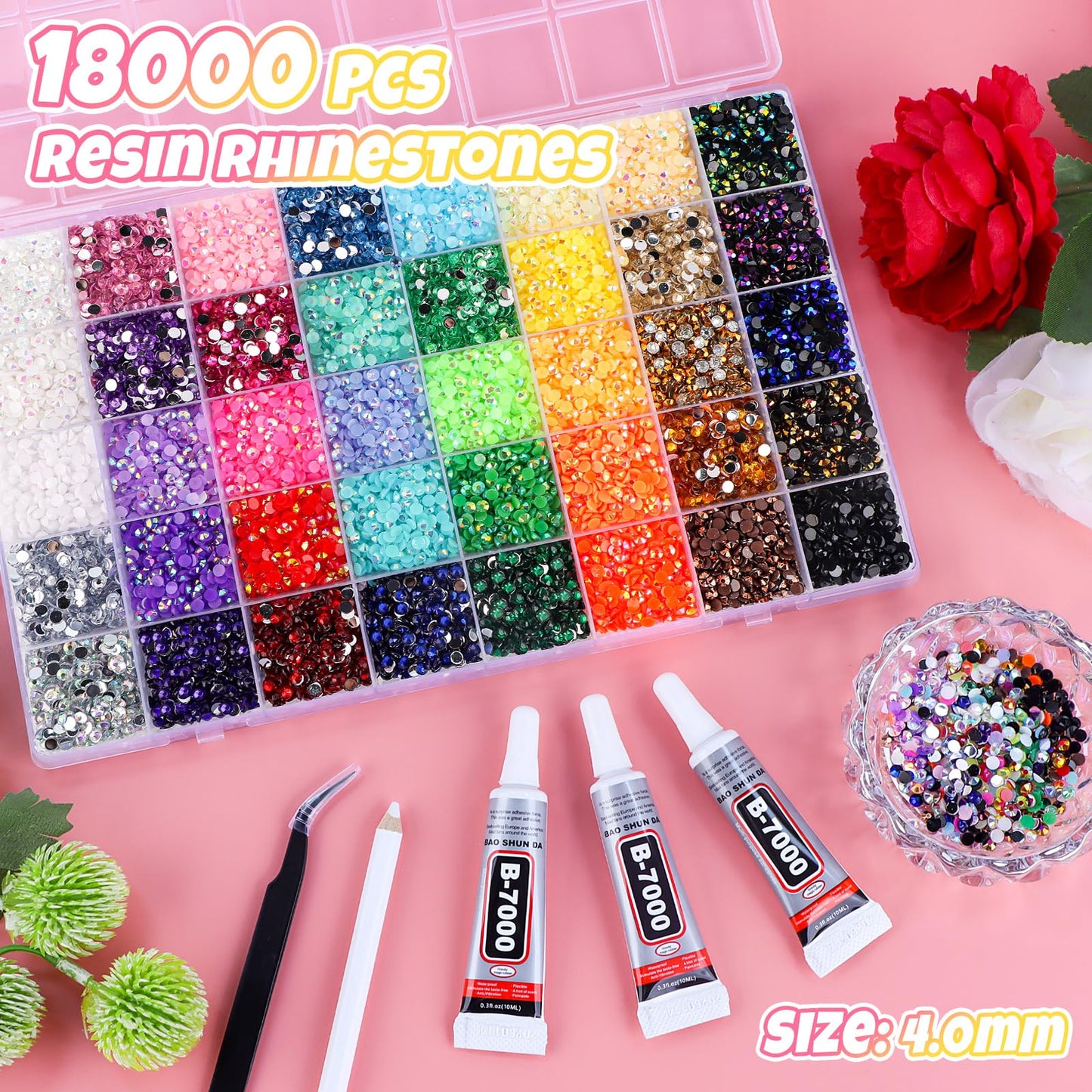 EBANKU 40 Color 4MM Resin Jelly Rhinestones Bedazzling Kit