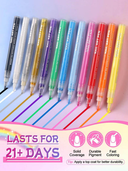 EBANKU 12 Colors Nail Art Pens Set 0.7mm 3D Nail Polish Markers