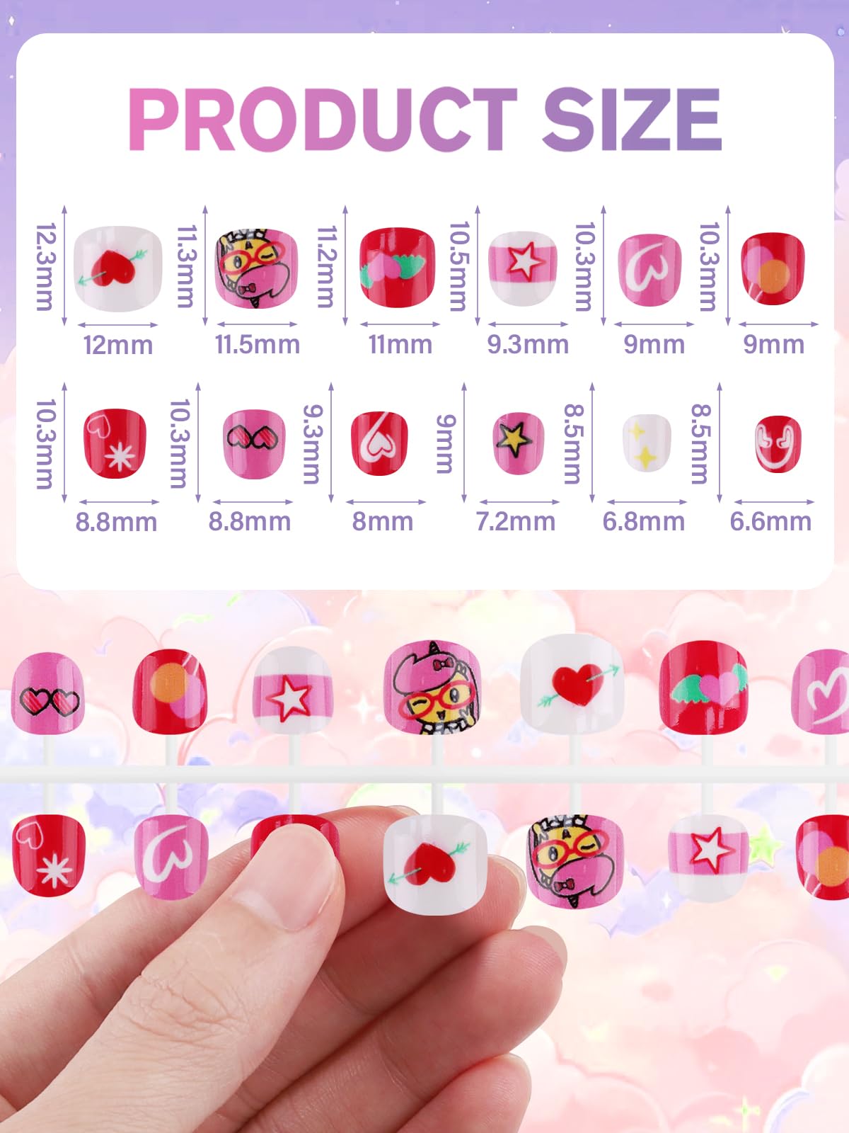 EBANKU 288PCS Kids Press On Nails 12 Pack with Glue & Tabs