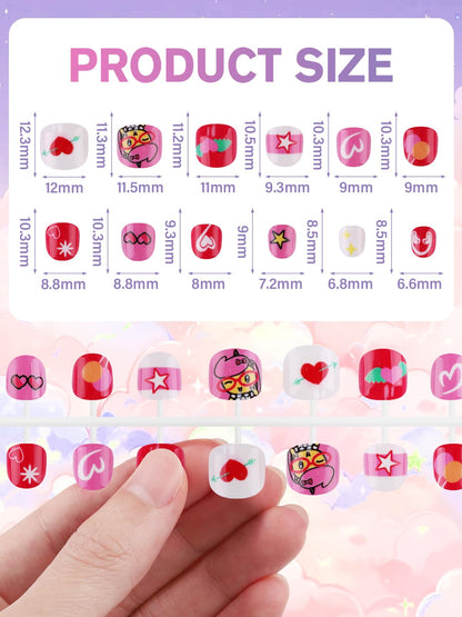 EBANKU 288PCS Kids Press On Nails 12 Pack with Glue & Tabs
