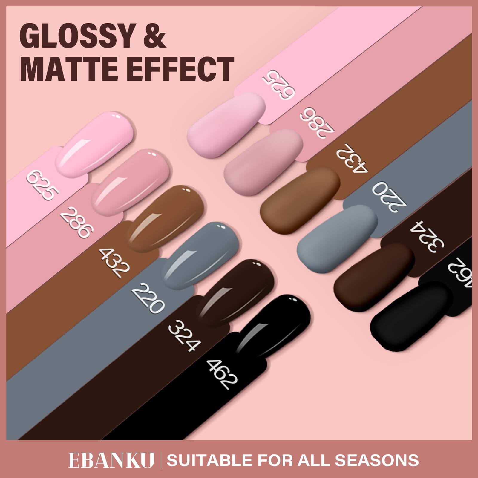 EBANKU 6Pcs Pink Nude Brown Gel Nail Polish Set 15ML Fall Colors