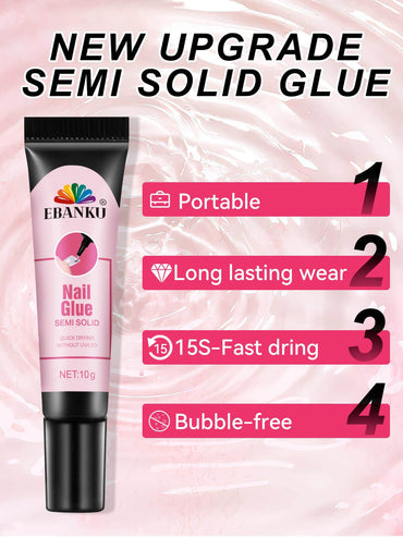 EBANKU Semi Solid Nail Glue Gel with Remover – 10ml Quick Dry
