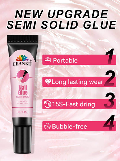 EBANKU Semi Solid Nail Glue Gel with Remover – 10ml Quick Dry