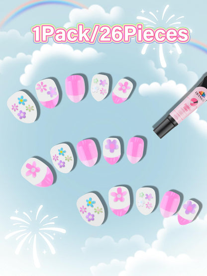 EBANKU 24PCS Mini Kids Press On Nails Fake Nail Kit for Girls