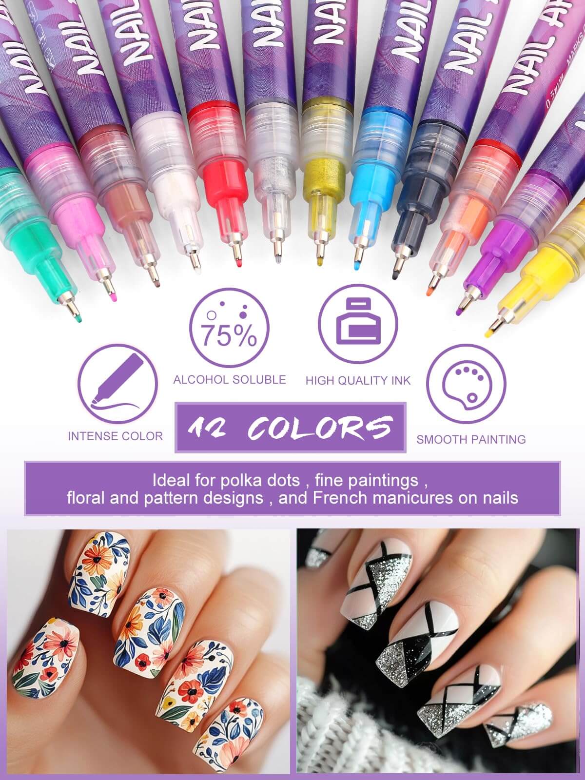 EBANKU 12-Color Nail Art Pens – DIY Nail Drawing Tools