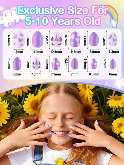 EBANKU Kids Press On Nails Gift Box, 156 Pcs Cute Fake Nails Set