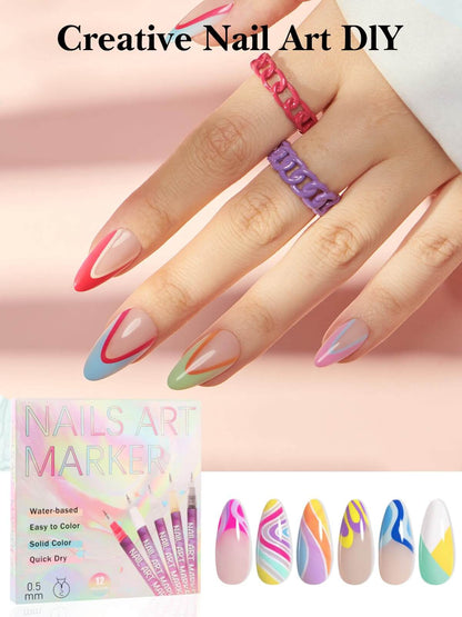 EBANKU 12 Colors Nail Art Pens Set 0.5mm Quick-Dry Nail Markers