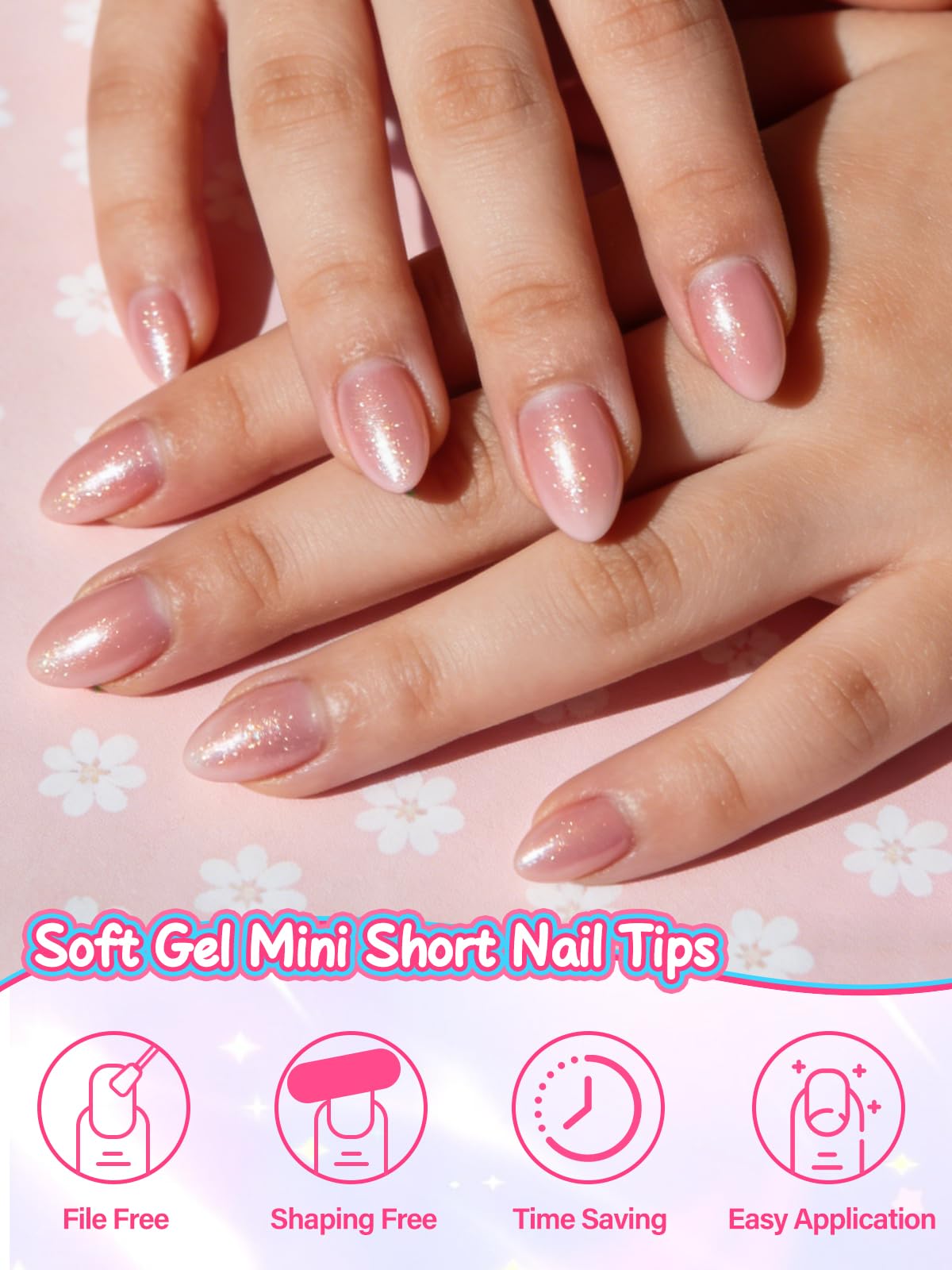 EBANKU 240PCS Kids Clear Press On Nails, Short Almond Nail Tips