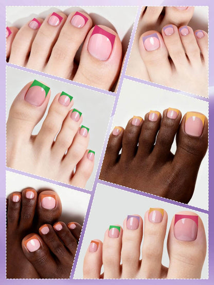 EBANKU 150 Pcs Colorful French Tip Press On Toenails with Glue
