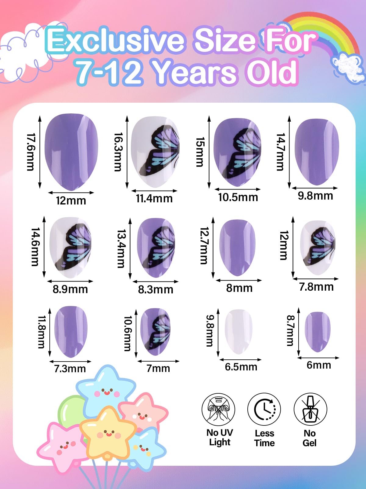 EBANKU 72PCS Kids Press On Nails Butterfly Flower Nail Kit