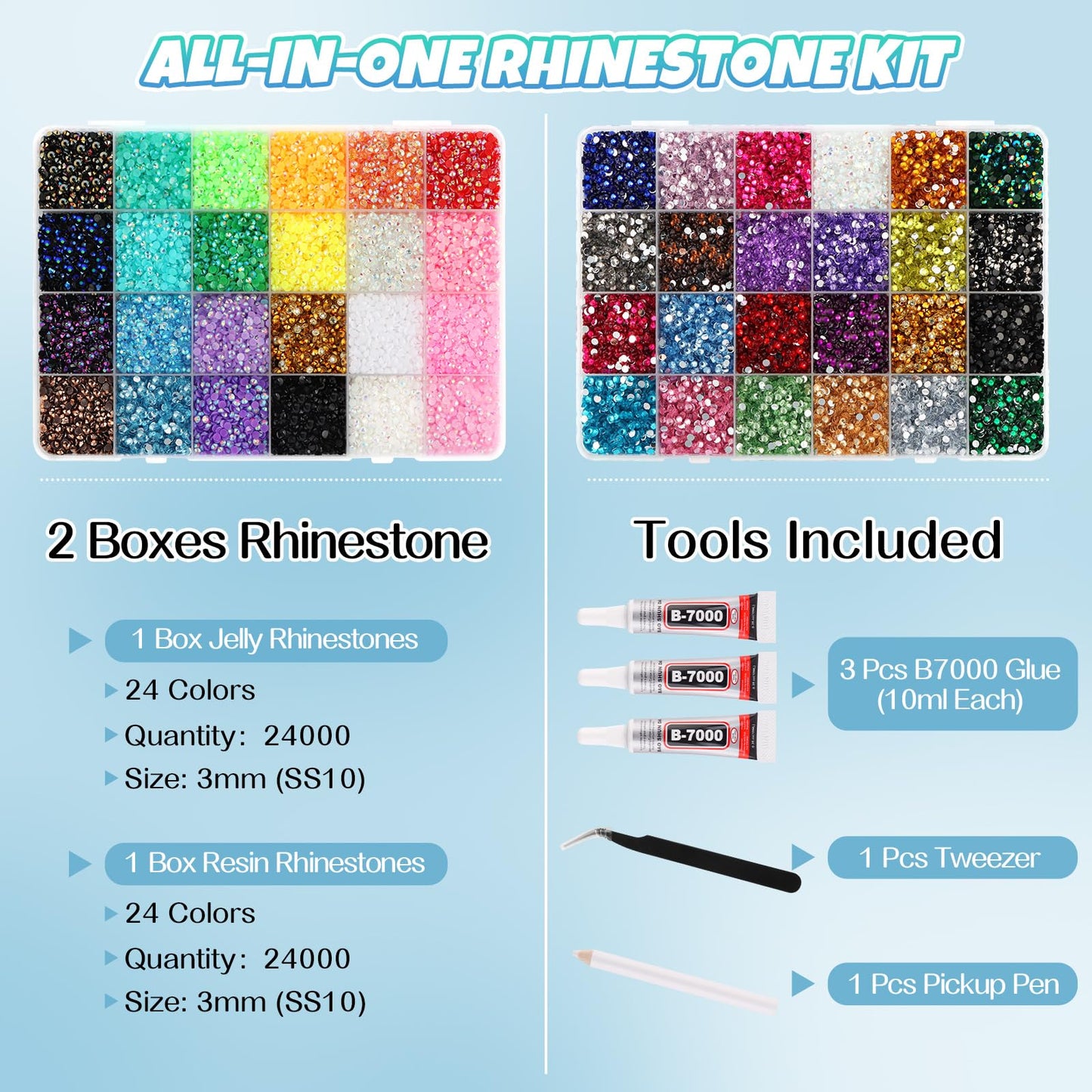 EBANKU 48000PCS Resin Jelly Rhinestones Bedazzling Kit 48 Colors