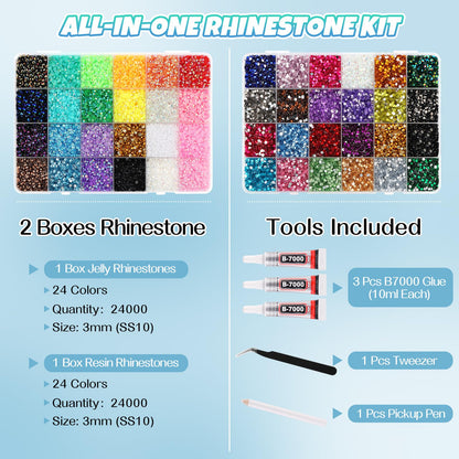 EBANKU 48000PCS Resin Jelly Rhinestones Bedazzling Kit 48 Colors